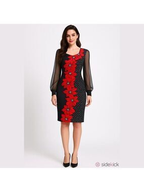 Beautiful bodycon dress with sheer long sleeves, lightweight,midi,size Small,new